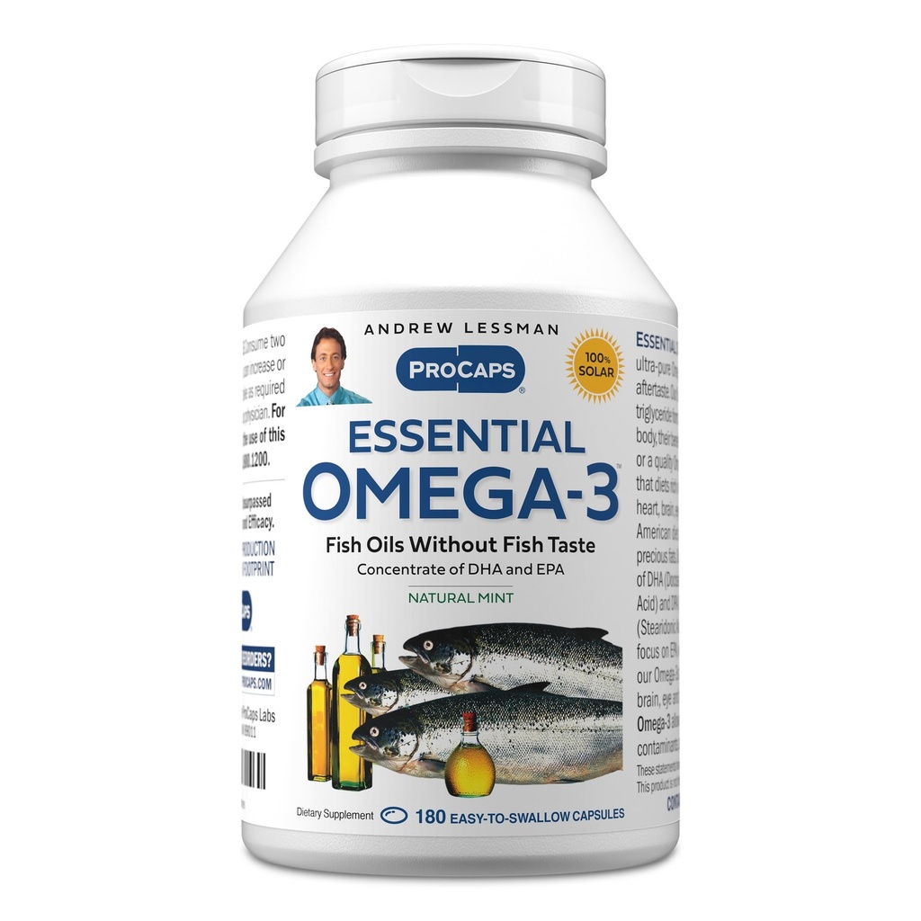 ANDREW LESSMAN Essential Omega-3 Mint - 180 Softgels - Ultra-Pure, High Potency Omega-3 Oils. Yüksek DHA, No Stomach Upset, No Contaminants, No Mercury. Küçük Easy to Swallow Softgels