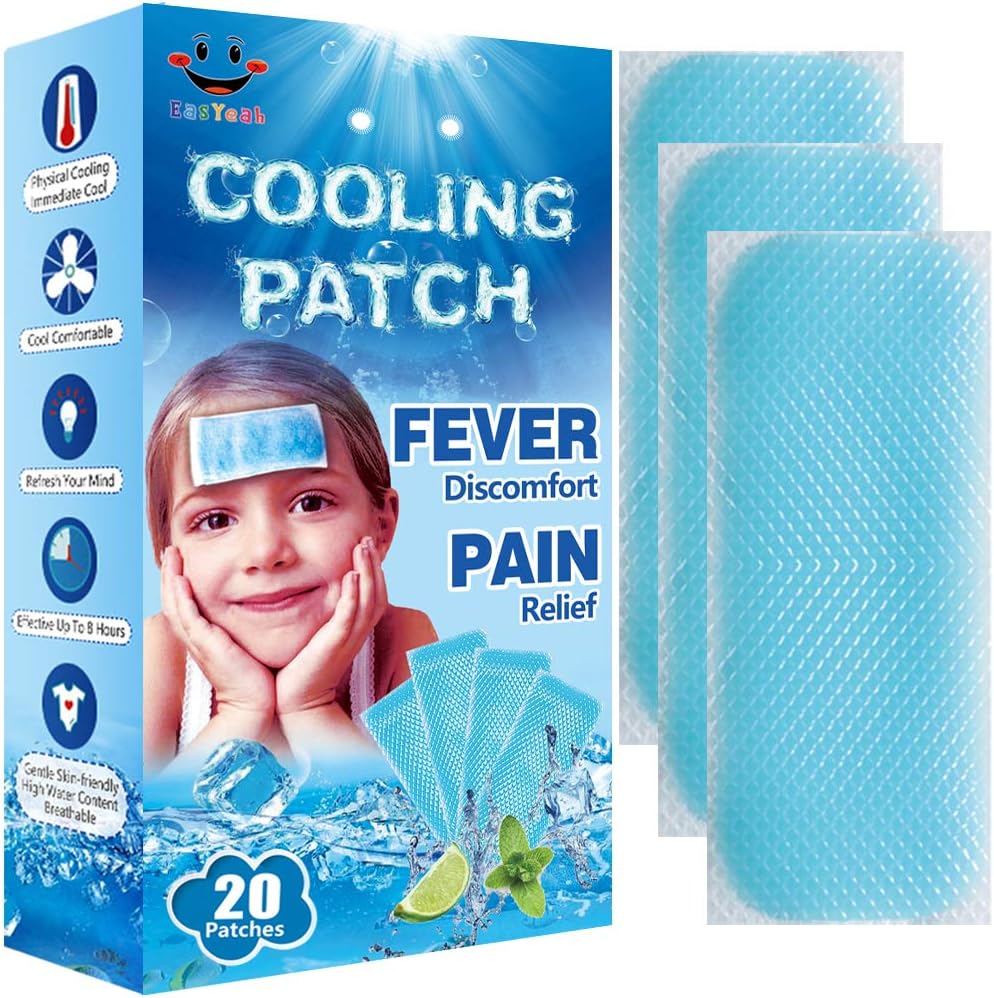 20 Dokümanlar EasYes Kid Fever Patches for Kids Ateş Discomfort & Pain Relief, Soğutma Yardımı Ateşi, Soothe Headache Pain, Pack of 20
