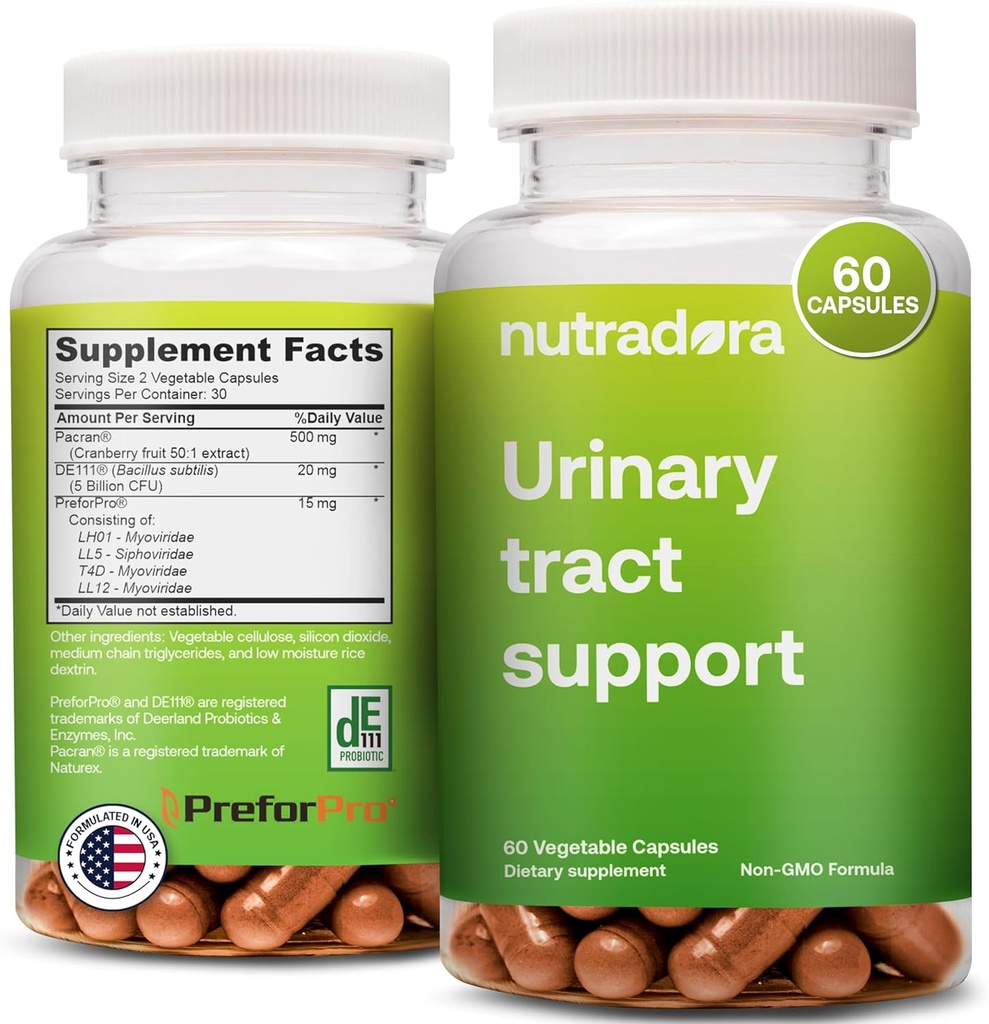 Kadınlar ve Erkekler için Urinary Tract Health - Etkili UTI Care, Cranberry Extract Capsules, 5 Milyar CFU, ABD'de Formula, 60 Capsules