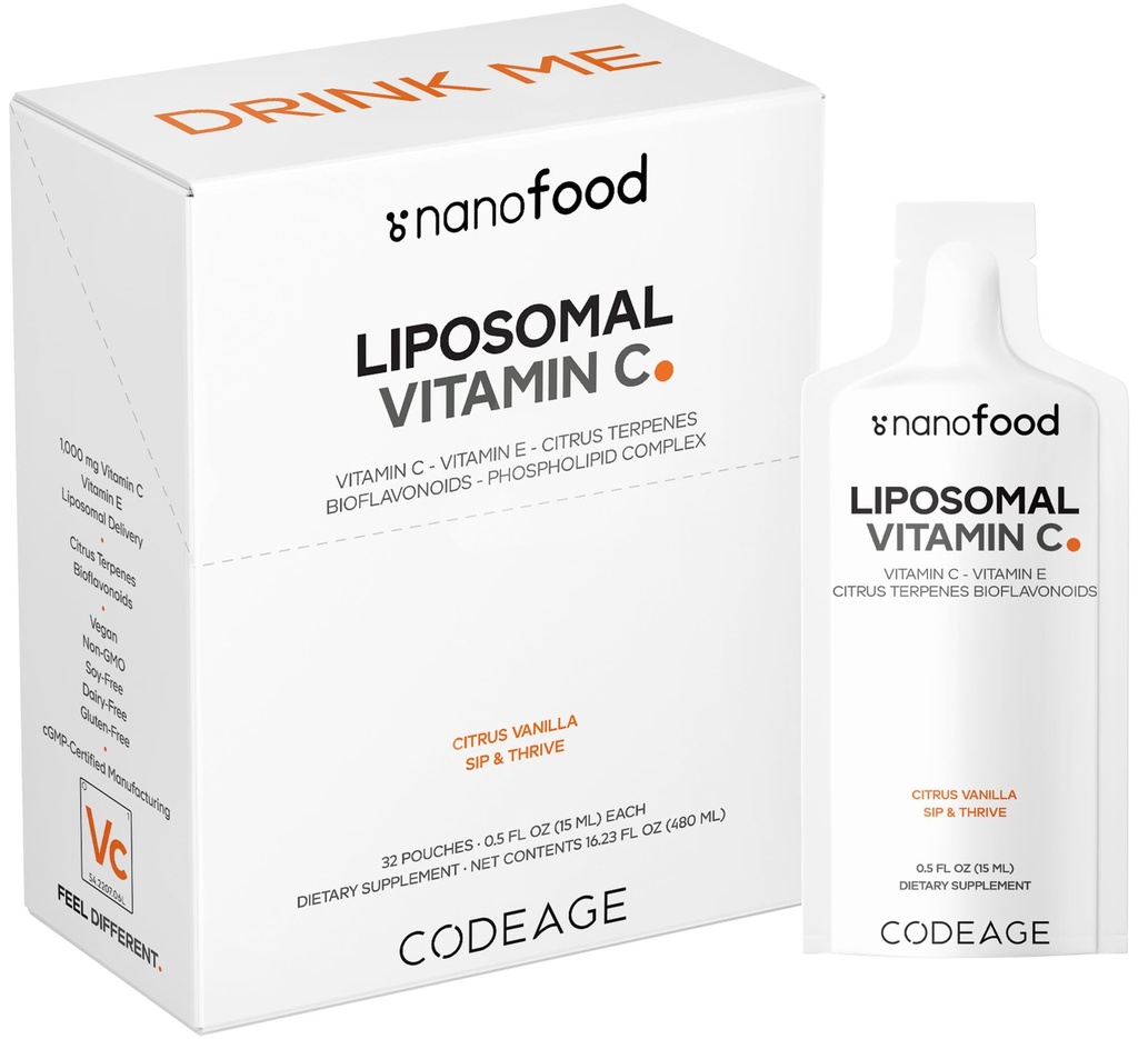 Kodaj Liposomal Vitamin C Sıvı 1000 mg Vitamin C, 4000 mg Essential Phospholipids, Supplement For Daily Immune Support, Liposomes For Abxia, Citrus Bioflavononononoyaks, NO-GMO, 32 Pouches