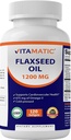 Vitamatic Flaxseed Oil 1200 mg – 120 Softgels Cold-Pressed Flaxseed Oil with 675 mg ALA Omega-3 – Supports Heart Health & General Wellness
