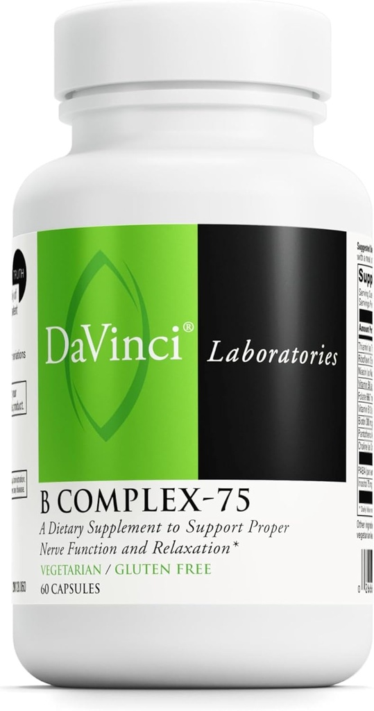 DAVINCI Laboratuvarları B Kompleksi-75 - Destekler Rahatlama ve Proper Nerve Fonksiyonlu * - Niacin, B6, B12, Biotin, Choline ve More - Vegetarian - Gluten-Free - 60 Capsules