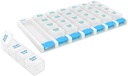 EZY DOSE Weekly (7 Day) 4 Times a Day Push Button Pill Organizer and Vitamin Planner, Removable Daily Pillboxes, Blue, Clear Lids, Large, BPA Free