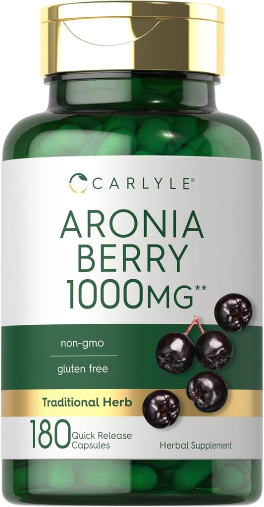 Carlyle Aronia Berry Capsules 1000 mg | 180 Pills | Chokeberry Extract | Non-GMO & Gluten Free Supplement