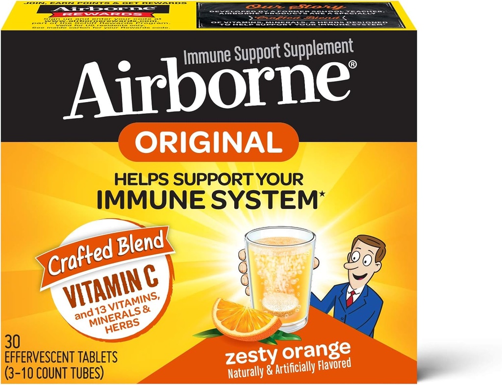 Αερομεταφερόμενα δισκία Zesty Orange Αναβράζοντα, 1000mg βιταμίνης C - Συμπλήρωμα Υποστήριξης Ανοσοποιητικού 30ea
