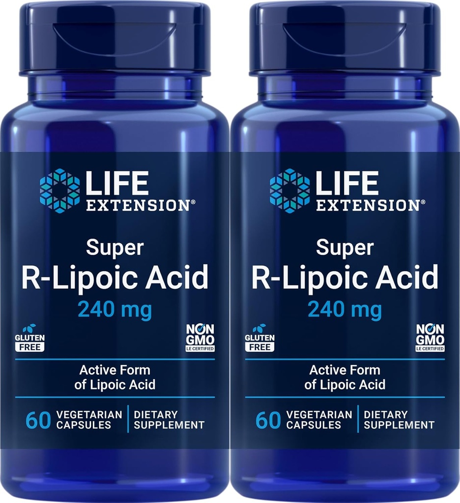 Επέκταση ζωής Super R-Lipoic Acid 240 mg, 60 κάψουλες χορτοφάγων (πακέτο των 2)