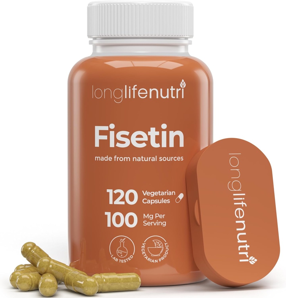 Fisetin 100 mg - Rhus Succedanea Stem Extract, 120 Vejetaryen Capsules, Senolytic Supplement for Aging & Longevity, 4-Month Supply, Organic, GMP sertifikalı, ABD'de Made
