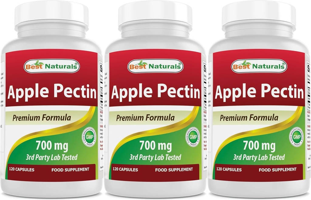 Best Naturals Apple Pectin 700 mg - Διαιτητικές Ίνες - Εντερική Υποστήριξη - 120 κάψουλες (120 Count (Pack of 3))