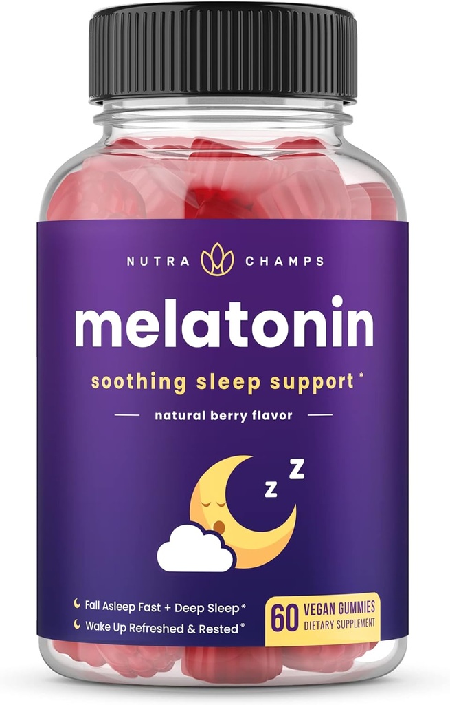 Çocuklar ve Yetişkinler için Melatonin Gummies | Natural Sleep Aid Drug-Free, Vegan Berry Flavor Kids Melatonin Gummy Supplement | 2.5 mg, 5 mg or 10mg Dose | Uyku Pills Substitute (60 Kont)