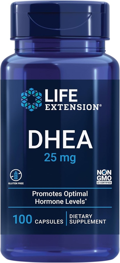 Επέκταση ζωής DHEA 25 mg – Συμπλήρωμα για ισορροπία ορμονών, υποστήριξη ανοσοποιητικών, σεξουαλική υγεία, οστική και καρδιοαγγειακή υγεία και υποστήριξη κατά της γήρανσης και της διάθεσης – Χωρίς γλουτένη, μη ΓΤΟ – 100 κάψουλες