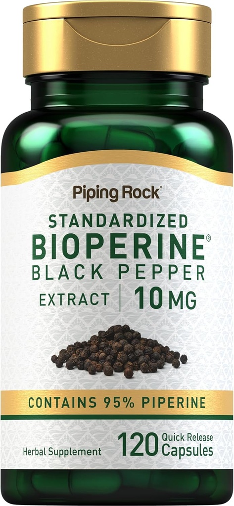 Piping Rock Bioperine Supplement 10 mg | 120 Capsules | Black Pepper Extract |% 95 Piperine | Gluten Free, Non-GMO