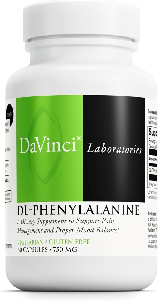 DAVINCI Laboratuvarları DL-Phenylalanine - Vakum, Denge ve Dekomfort* - hizmet başına 750 mg DL-Phenylalanine ile - Gluten-Free - 60 Vegetarian Capsules