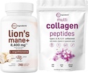 Mikro Malzemeler Multi Collagen Protein Toz 16oz & Lions Mane Supplement 240 Veggie Capsules Sche 2 Pack | Grass-Fed Collagen Peptides | Superfood Mushroom Antioksis with L-Ergothioneine