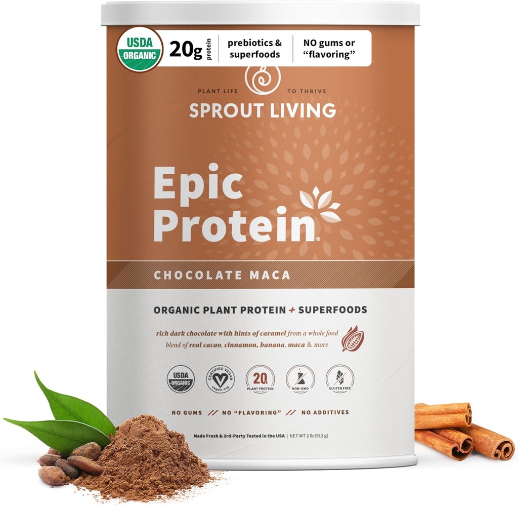 Sprut Living Epic Protein, Πρωτεΐνη & Superfoods με βάση φυτά σε σκόνη, σκόνη σοκολάτας Maca 