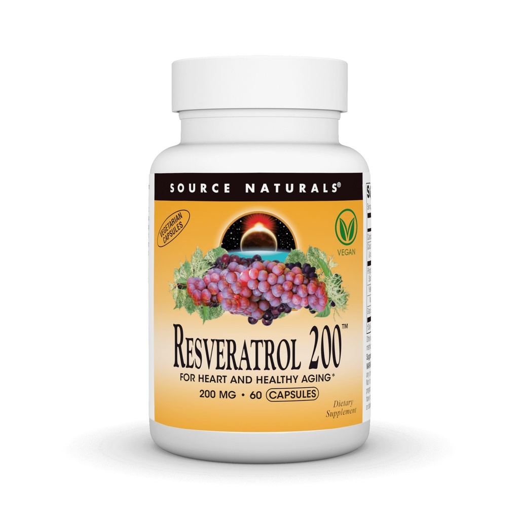 Source Naturals Resveratrol, για την καρδιά και υγιή γήρανση * - 200 mg- 60 κάψουλες χορτοφάγων
