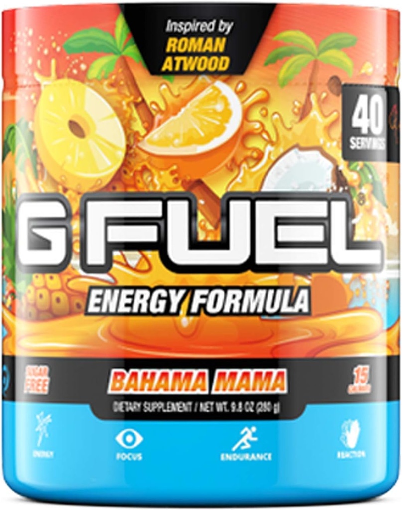G Fuel Bahama Mama Energy Drink Powder, Pre Workout Caffeine Mix for Gaming, Sugar Free Focus Amino, Vitamin + Antioxidants, 9.9oz (Coconut & Pineapple, 40 Servings)