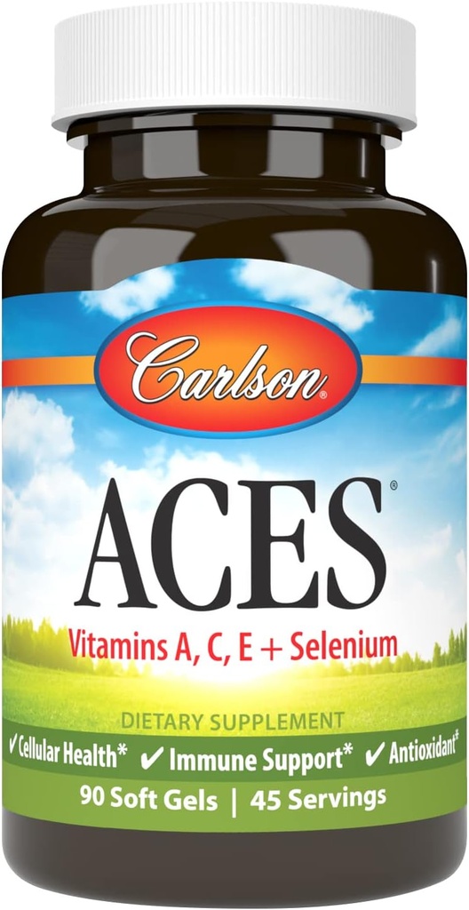 Carlson - ACES, Vitaminler A, C, E + Selenium, Hücre Sağlığı ve Immune Desteği, Antioksi, 90 Softgels