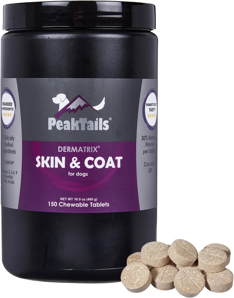 Kala Health PeakTails Skin & Coat Support for Dogs – 150 Chewable Tabletler MSM, Fish Oil, Omega-3 Omega-6 – Sağlıklı Skin, Shiny Coat