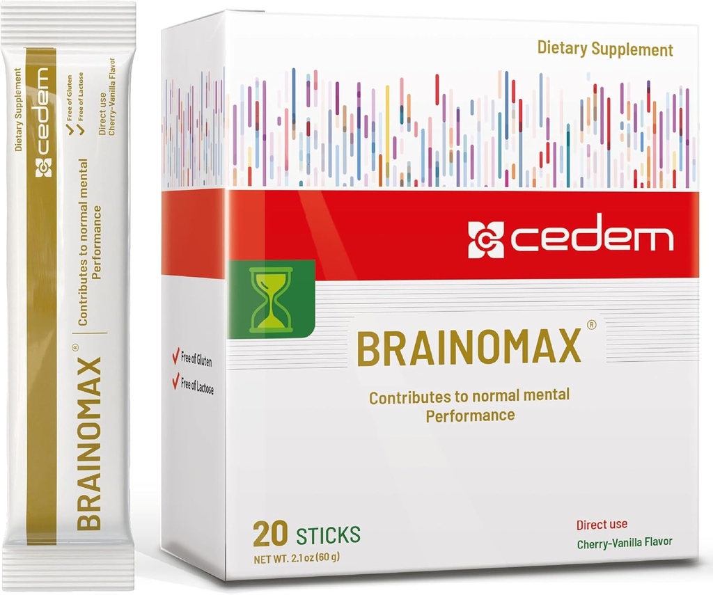 İsviçre BRAINOMAX 20 Toz Sticks, Brain ATM Supplement, Cherry-Vanilla Flavor with Citicoline, N-Acetyl-L-Carnitine, Nootropic Brain Supplements for Memory and Focus, Cognitive Support