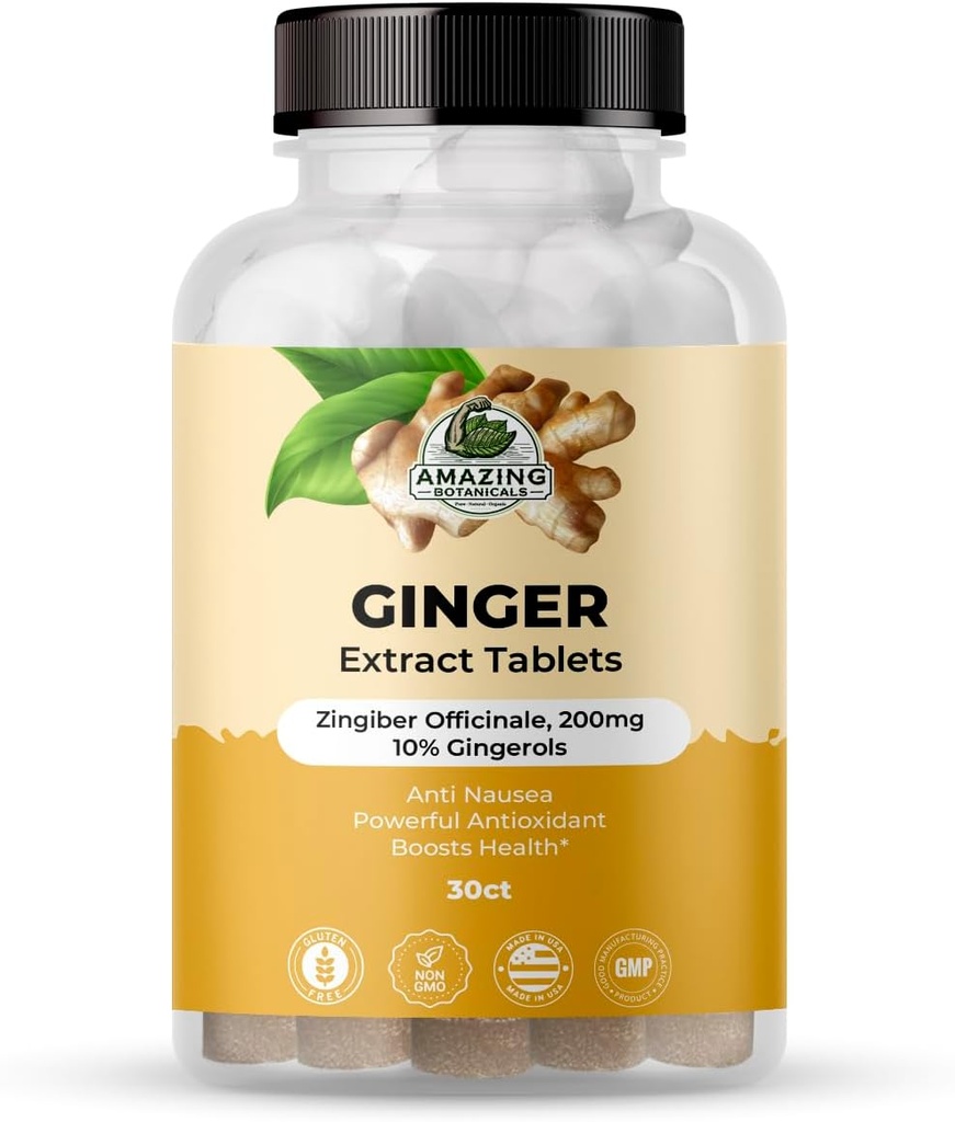 Amazing Botanicals Ginger Root Extract Tabletleri 200 mg - tablet başına 10 Gingerols, 20 mg, 30 Tablet