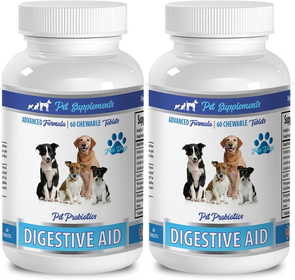 pet probiotics - Dog Digestive AID - PROBIOTICS - Powerful Formula - lactobacillus salivarius probiotic - 2 Bottle (120 Chews)