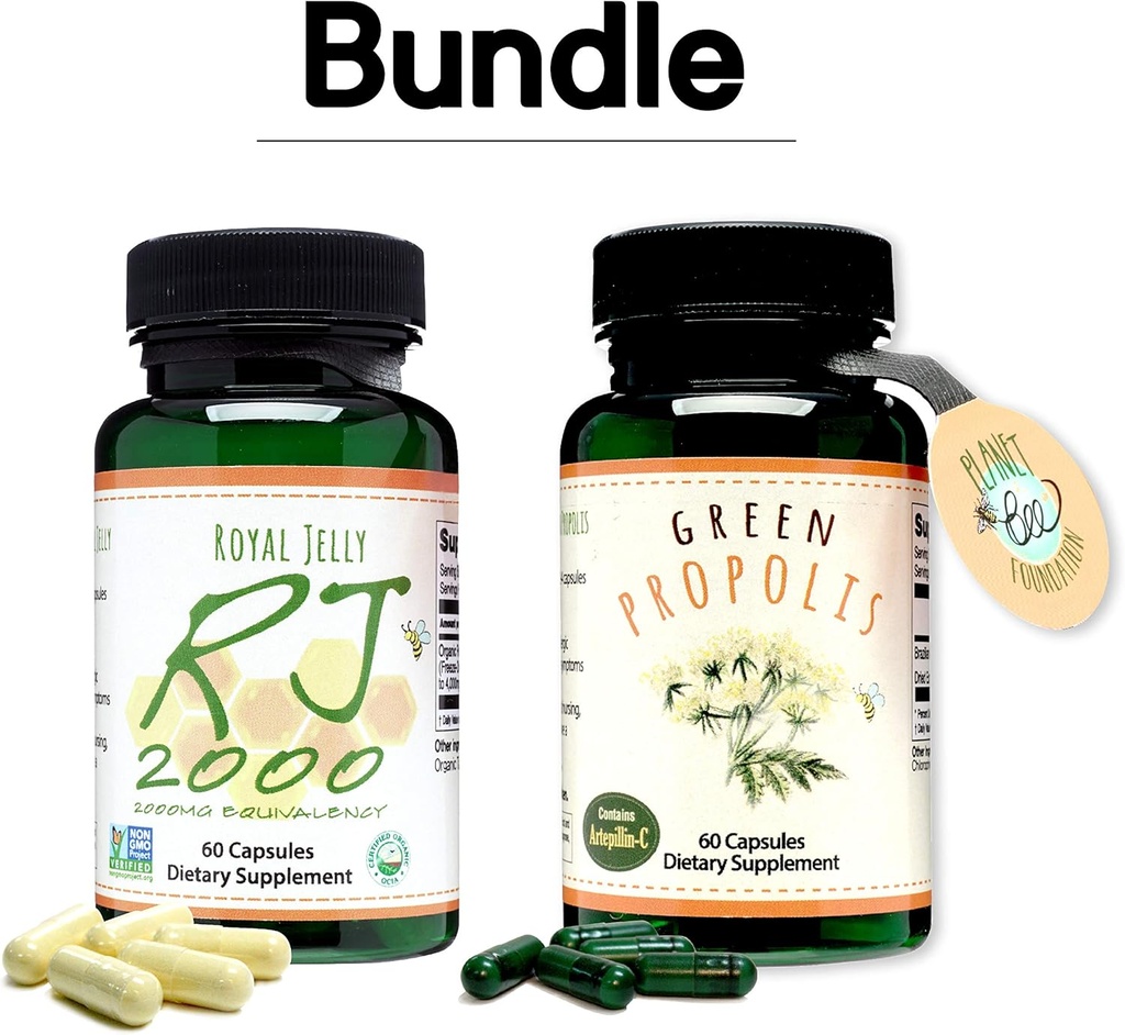 Greenbow Royal Jelly 2000 mg Equivalency – Non GMO Organik Kraliyet Jelly 60 caps Green Propolis – Real Brezilyalı Green Propolis, Contains Artepillin C 60 caps