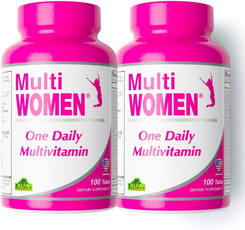 ALFA VITAMINS Multi Women Vitamins Diyetary Supplement with Essential Vitamins & Minerals for Women - Amino Asits + Antioksis - 100 Tablet (2 Pack)