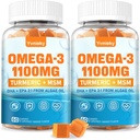 Vegan Omega 3 Supplement Gummies 1100m for Yetişkinler - DHA 680 mg & EPA 340mg with Turmeric, MSM, C, E, D3, çinko - Algae Fish Oil Alternative