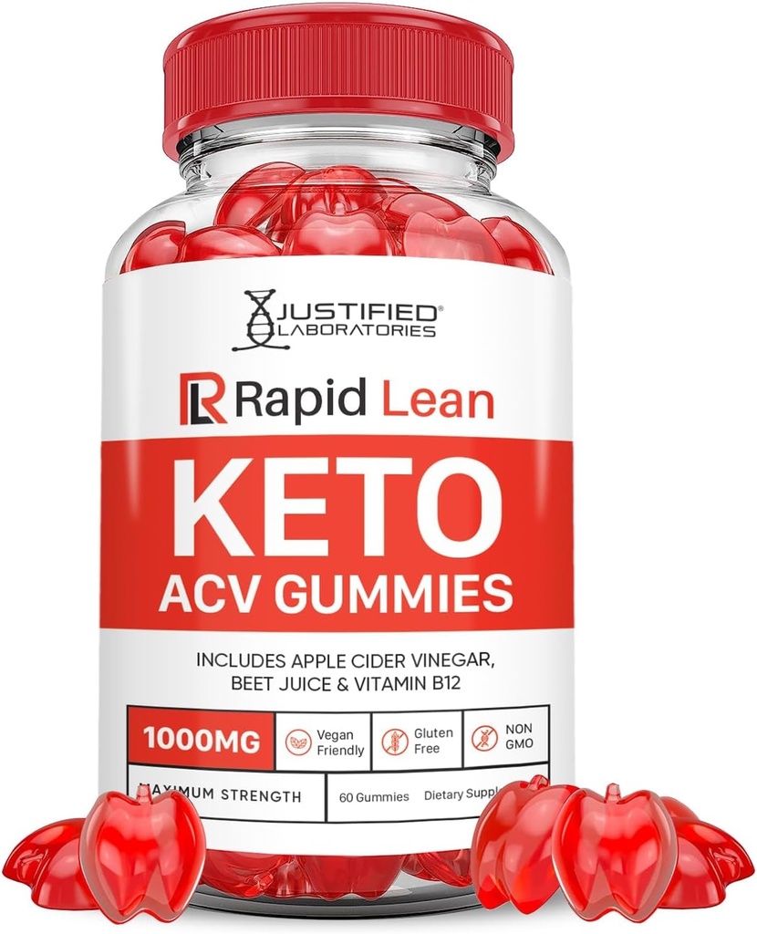 Justified Laboratories Rapid Lean Keto ACV Gummies Advanced Formula 1000MG Rapid Lean Keto Gummies Apple Cider Vinegar Formulated with Pomegranate Beet Juice Powder B12 Vegan Non GMO 60 Gummys