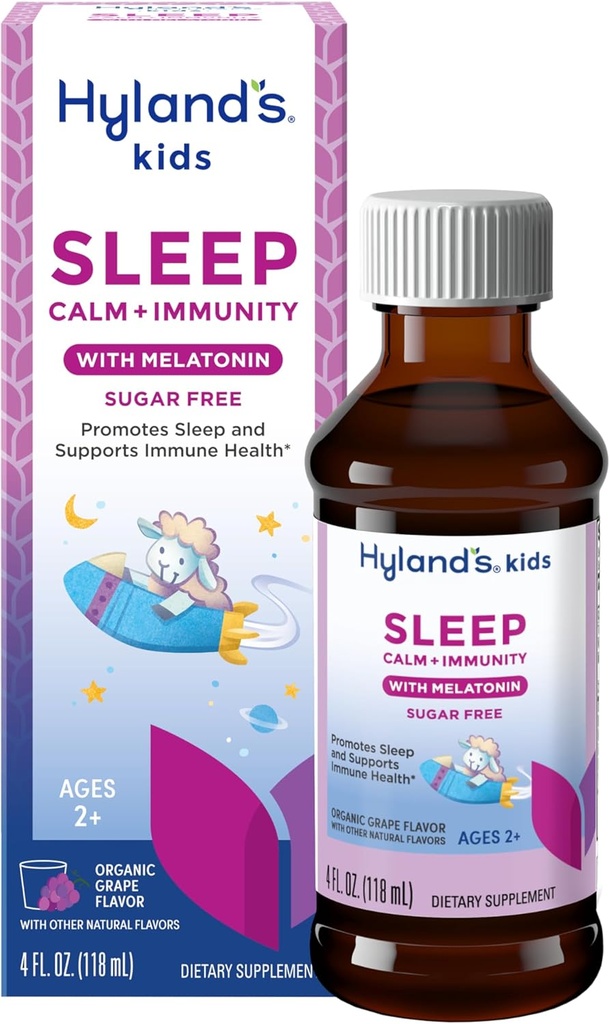 Hyland'ın çocukları Melatonin, Sugar-Free Sleep Aid Liquid ile Magnezyum, Vitamin D, çinko & Elderberry, Sleep & Supports Immune Health, Ages 2+, Grape Flavor, 4 Fl. Oz.