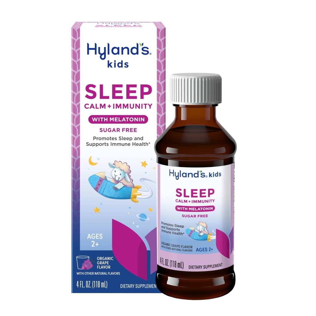 Hyland'ın çocukları Melatonin, Sugar-Free Sleep Aid Liquid ile Magnezyum, Vitamin D, çinko & Elderberry, Sleep & Supports Immune Health, Ages 2+, Grape Flavor, 4 Fl. Oz.