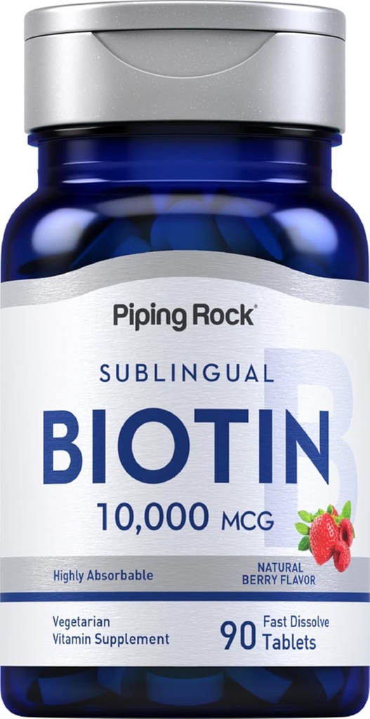 Piping Rock Biotin 1000006 Hızlı Dissolve Tabletler | 90 Kont | Berry Flavor Sublingual Pills | Max Strength and High Abxia | Vegetarian, Non-GMO, Gluten Free Supplement