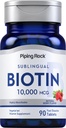 Piping Rock Biotin 1000006 Hızlı Dissolve Tabletler | 90 Kont | Berry Flavor Sublingual Pills | Max Strength and High Abxia | Vegetarian, Non-GMO, Gluten Free Supplement