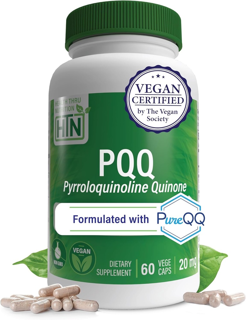 Sağlık Thru Beslenme PQ 20mg 60 Pyrroloquinoline Quinone'yi PureQ olarak hizmet ediyor | Mitochondrial Biogenesis | sertifikalı Vegan | Non-GMO Gluten Soy Free Capsules| Clean Label PQQQ Tamam Tamam Tamam Tamam