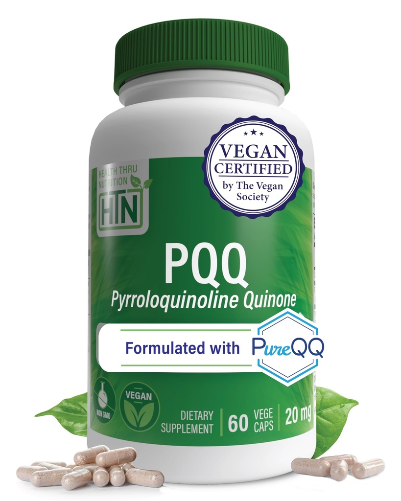 Sağlık Thru Beslenme PQ 20mg 60 Pyrroloquinoline Quinone'yi PureQ olarak hizmet ediyor | Mitochondrial Biogenesis | sertifikalı Vegan | Non-GMO Gluten Soy Free Capsules| Clean Label PQQQ Tamam Tamam Tamam Tamam