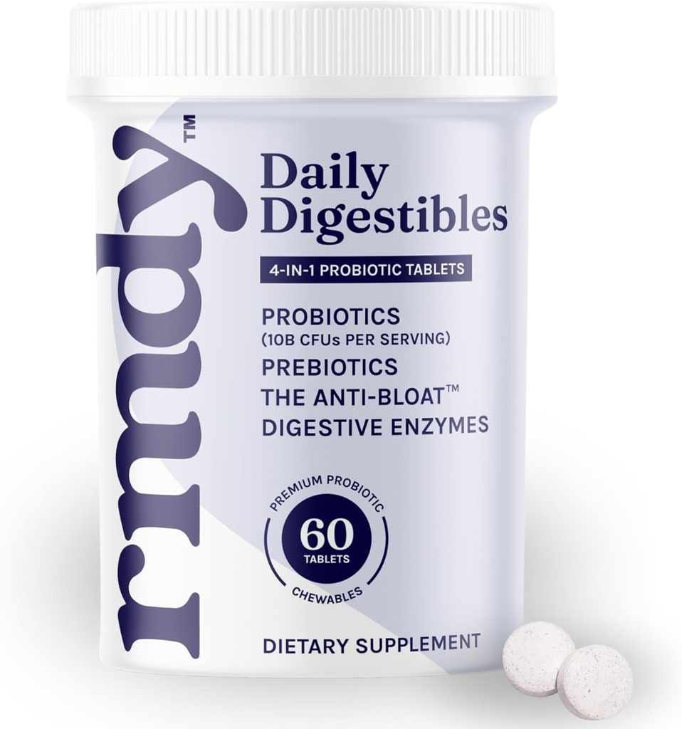 rmdy Constipation, Bloating, & Gas Relief | Diarrhea, & IBS | Probiyotik for Digestive Health & Gut | 60 Sugar Free Chewable Bloating Relief Tablets