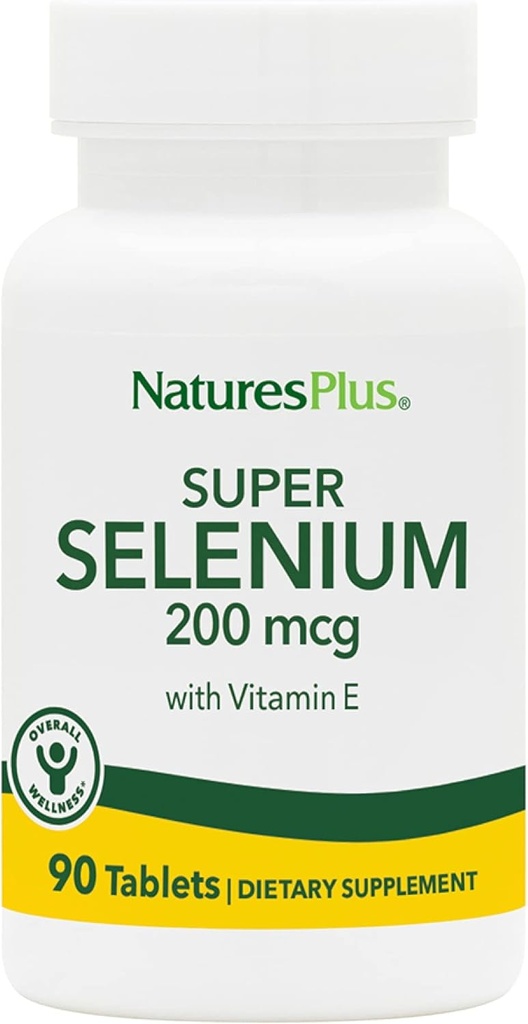 NaturesPlus Super Selenium Complex - 200 mcg, 90 χορτοφαγικά δισκία - Essential Mineral Supplement with Vitamin E - Προάγει το υγιές θυρεοειδές - Αντιοξειδωτικό - Χωρίς γλουτένη - 90 Σερβιέτες
