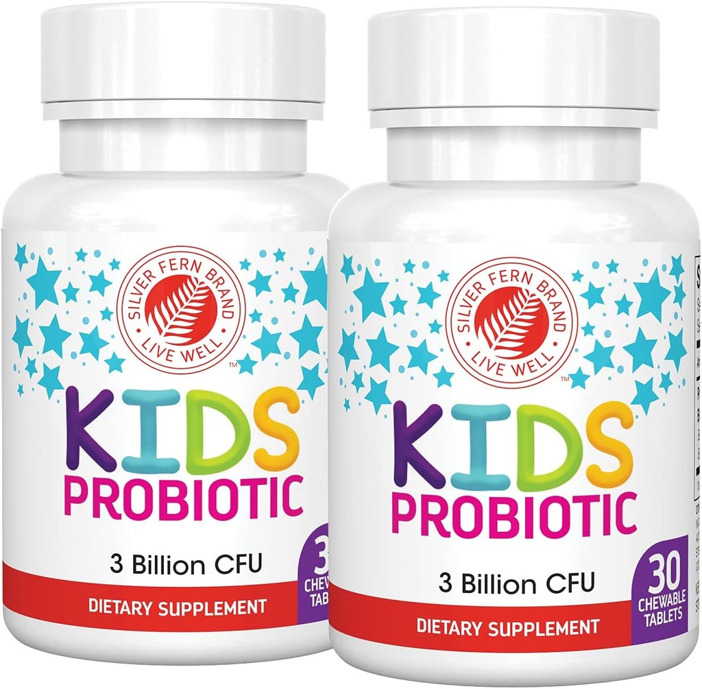 Silver Fern Brand Kids Ultimate Probiyotik - 2 Şişe - 30 Chewable Tabletler Her - Sugar & Gluten Free - Çocuk Diyeti Tamam - DNA & Şaşırtıcılık Doğrulandı - Digestive & Immune Support
