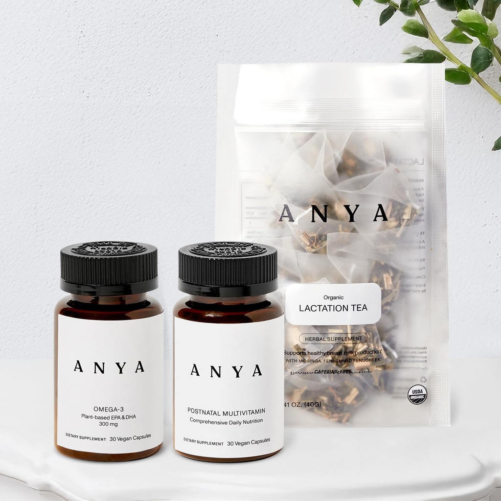 ANYA Multivitamin + Γαλουχία Τσάι Bundle Postpartum Απαραίτητα για τις γυναίκες, μεταγεννητικά συμπληρώματα για το θηλασμό