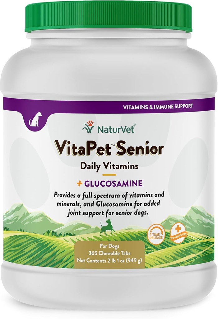 NaturVet –VitaPet Senior Daily Vitamins for Senior Dogss – Plus Glucosamine – Full Spectrum of Vitamins & Minerals – Eklenen Ortak Destek için Glucosamine ile Geliştirildi – 365 Zaman Yayın Tabletleri