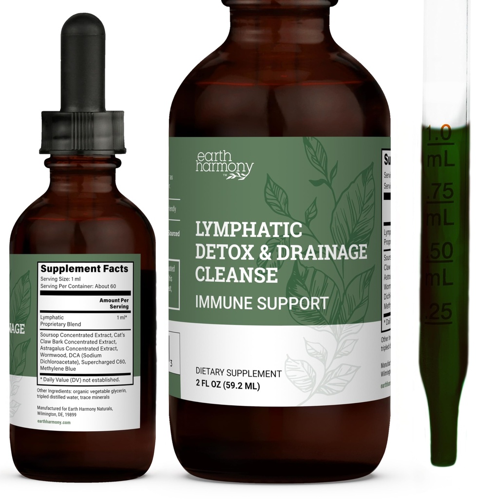 Dünya Harmony Lymphatic Drage Drops, Lymph Detox - Soursop ile Tamam, Cat's Claw Bark, Astragalus, Wormwood, Lymph Node Detox, Lymphatic Support Cleanse (2 Oz)