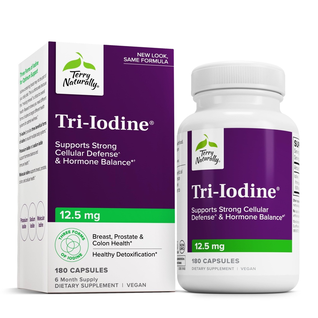 Terry Doğal Tri-Iodine - Tiroid Sağlığını Destekleyin - Moleküler Iodine'den Moleküler Iodine ve sodyum Iodide - Beyin & Enerji Desteği - 12.5 mg, 180 Capsules