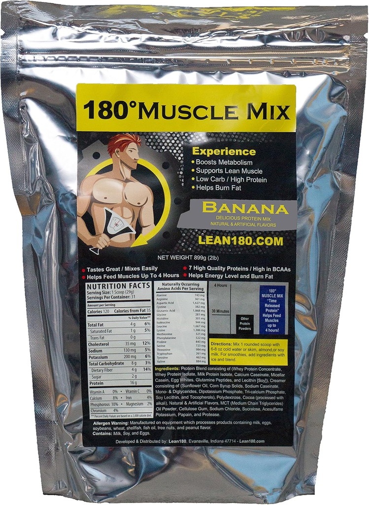 Lean 180 Μυϊκό Μίγμα - Best Testing Whey Protein Shake - Πρωινό, Post προπόνηση, Σνακ - Βοηθά Lean Μυς, ενισχύει την ενέργεια - Γεύσεις Μεγάλη - 31 Shakes - Μπανάνα