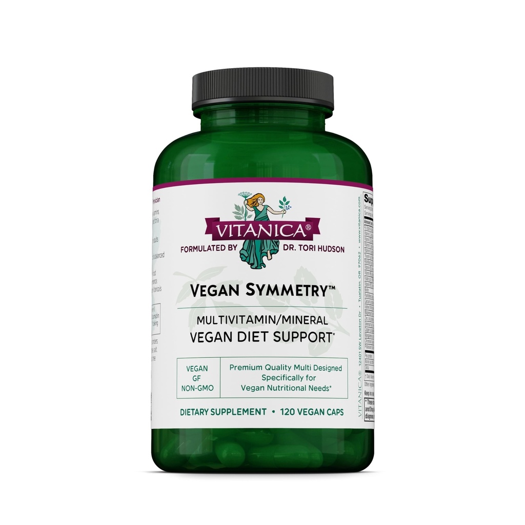 Vitanica Vegan Συμμετρία, Μη ΓΤΟ Vegan Πολυβιταμίνη για γυναίκες, Χωρίς σίδηρο, Χωρίς γλουτένη, 120 κάψουλες