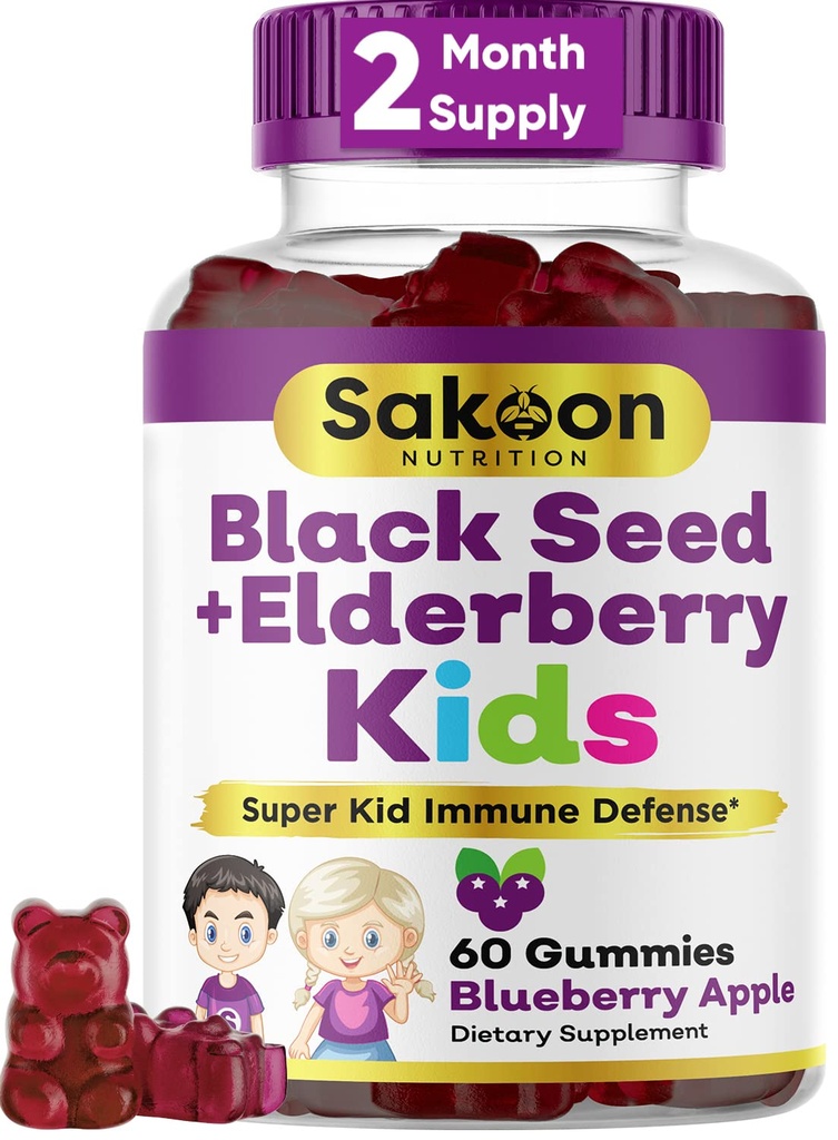 Sakoon beslenme Yaşlılar ve Çocuklar için Siyah Tohum Petrol Gummies, Immune Support, C ve çinko ile, Delicious Berry Flavor, 60 Gummies