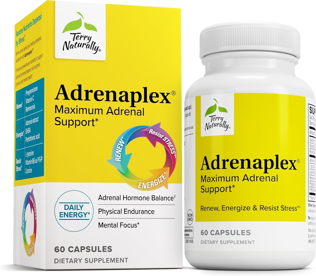 Terry Natural Adrenaplex - Adrenal Gland Function Supplement - Glandular Support Supplement with Vitamins C & B6 - Diyet Supplement to Support Health Adrenal Function - 60 Capsules