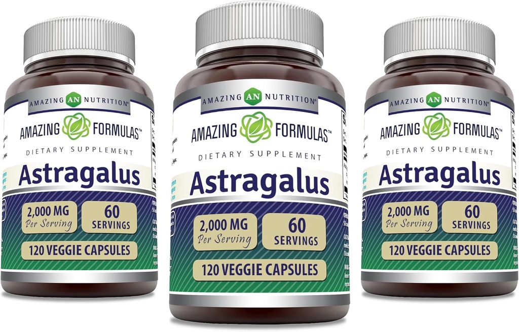 Amazing Formulas Astragalus 2000 mg Per Service Capsules Supplement | Puregal Astra Membranaceus Plant Root Extract | Non-GMO | Gluten Free (120 | 3 Pack)