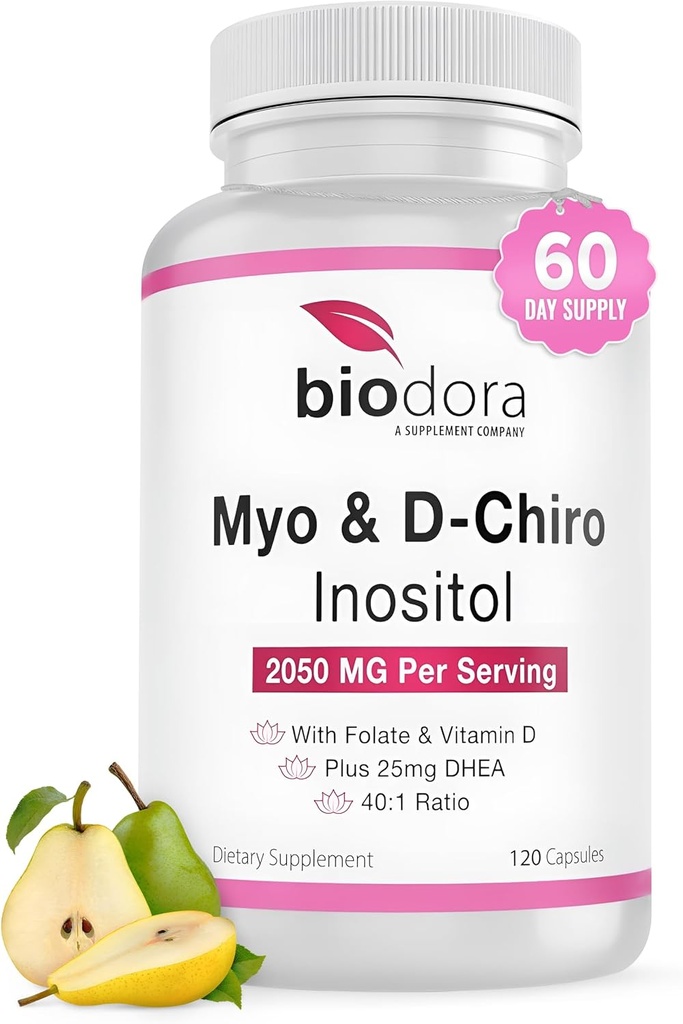 Myo & D-Chiro Inositol Supplement, Folate ve Vitamin D, 40 ile 1 Oran, DHEA'yı içerir, Hormon Dengesinde Yardım, Ovarian Function, 2050mg per Service, 120 Capsules