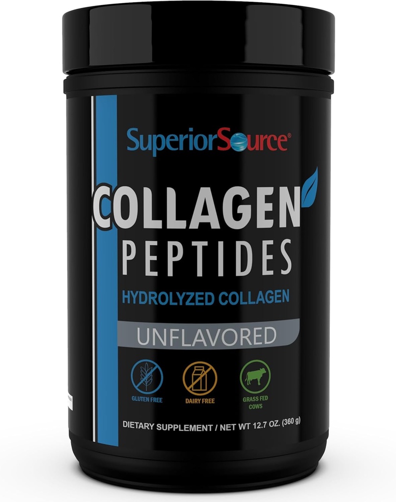 Superior Source Collagen Peptides Hydrolyzed Collagen - από το Grass-Fed Cows - Υποστηρίζει υγιή μαλλιά, δέρμα, νύχια, Λίγκα & Tendons - Χωρίς γλουτένη & χωρίς γαλακτοκομικά - Χωρίς γεύση, 12.7 oz
