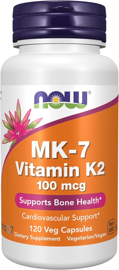 Şimdi Gıdalar Tamamlıyor, MK-7 Vitamin K-2 100 mcg, Cardiovascular Destek*, Bone Health*, 120 Veg Capsules